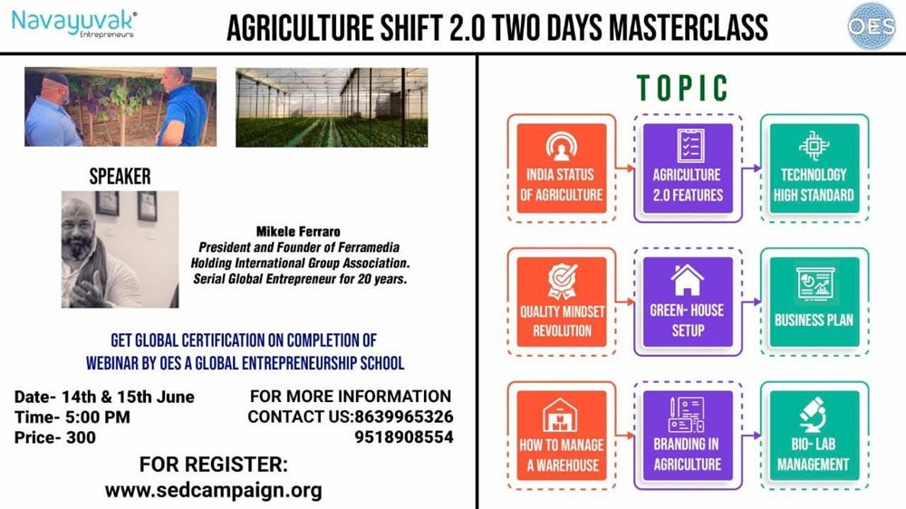 Masterclass poster: Agriculture Shift 2.0, two days with Mikele Ferrara