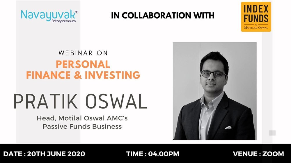 Webinar poster: personal finance and investing, with Pratik Oswal of Motilal Oswal AMC