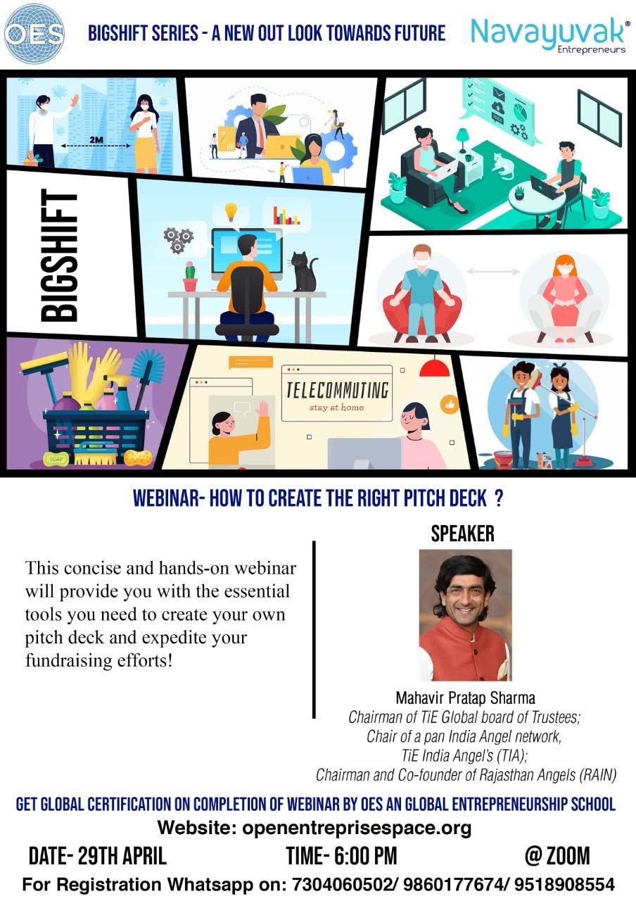 Webinar poster: how to create the right pitch deck, with Mahavir Pratap Sharma